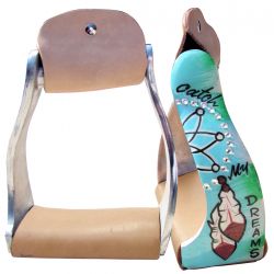 Showman Lightweight twisted angled aluminum stirrups with painted " Catch My Dreams " design